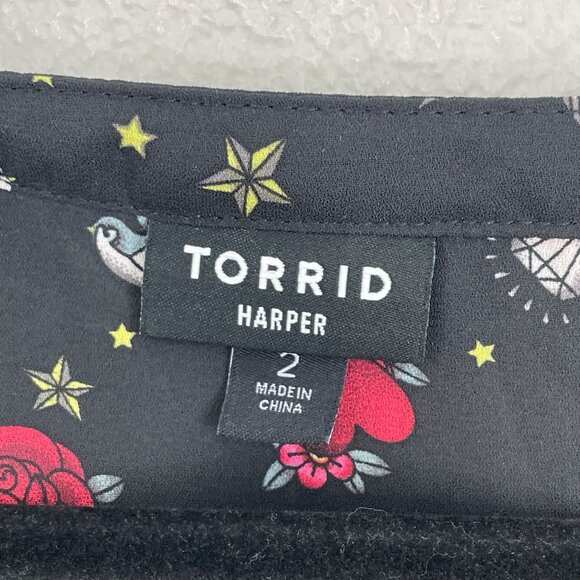 Torrid Harper Womens Plus 2X Black Floral Skull Lace Up Blouse Pixxy Tattoo Icon - Picture 4 of 11